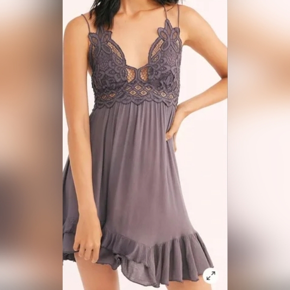 FP One Adella Slip Dress Charcoal Small Free People Pre-owned - Picture 2 of 2